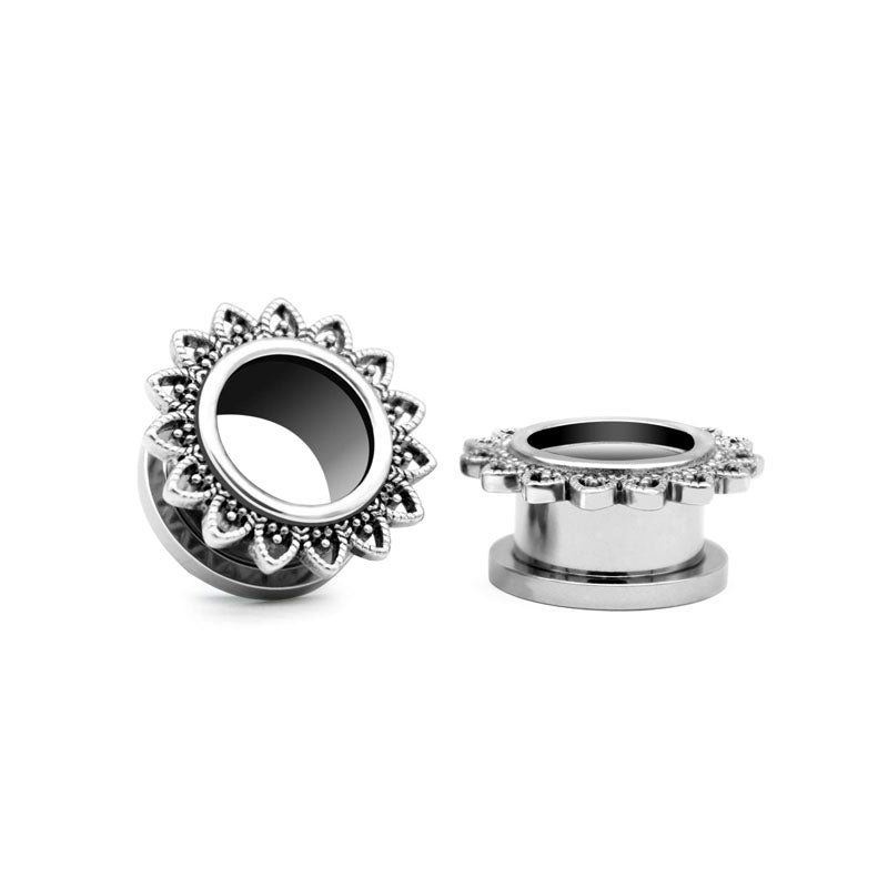 6mm silver ear tunnel plug flower