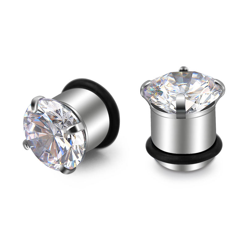 3mm silver Zircon ear tunnel plug