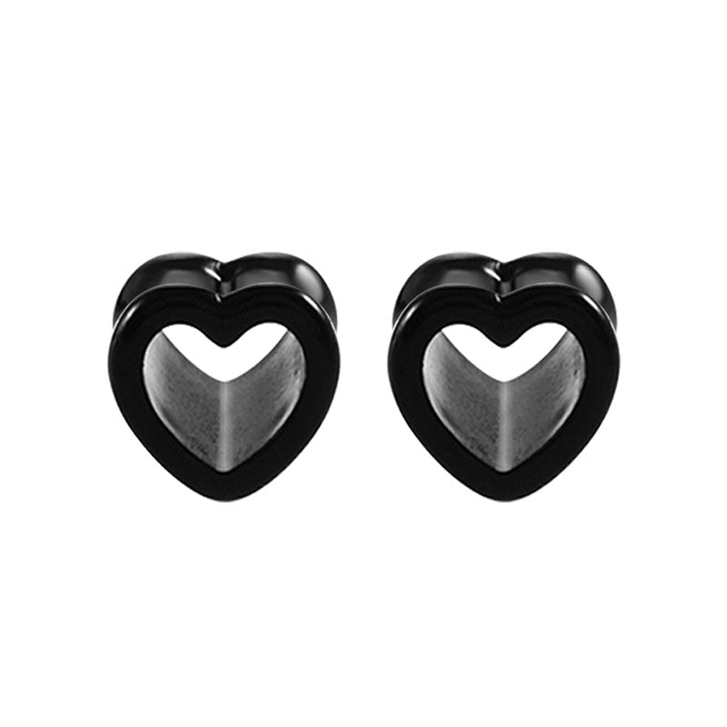 5mm black acylic ear tunnel plug heart circle