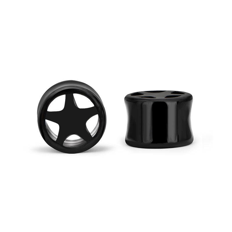 10mm black acylic ear tunnel plug hollow star