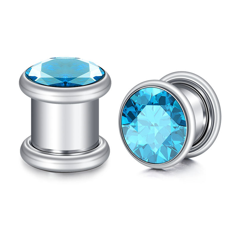 3mm blue diamond ear tunnel plug