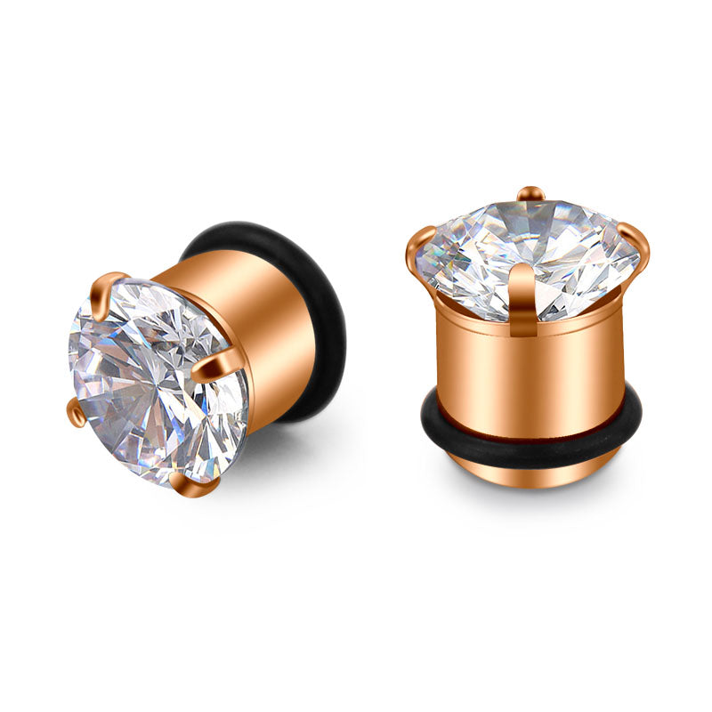 3mm rosegold Zircon ear tunnel plug